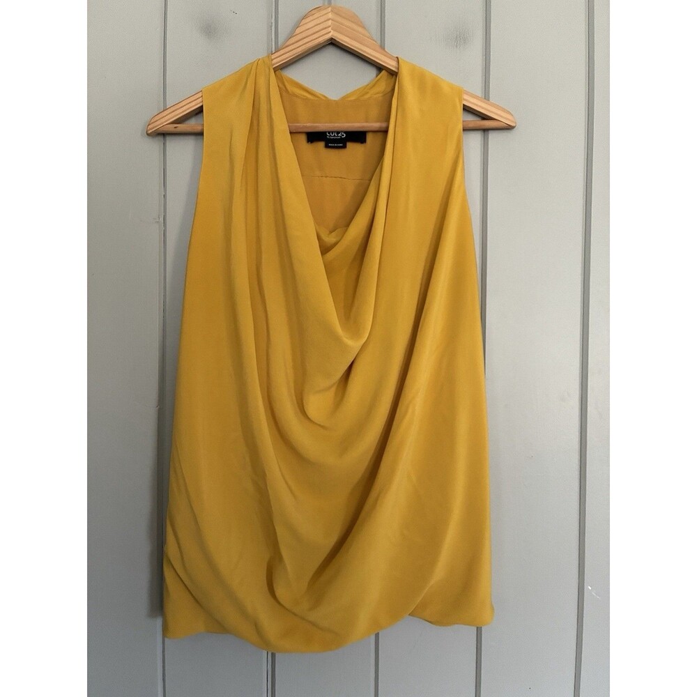 Cut 25 Yigal Azrouel 100% Silk Top 8 Cowl Neck Sleeveless Mustard Yellow